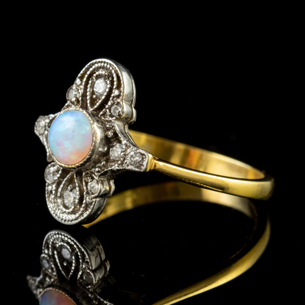 Edwardian Style Opal Cluster Ring Silver 9ct Gold