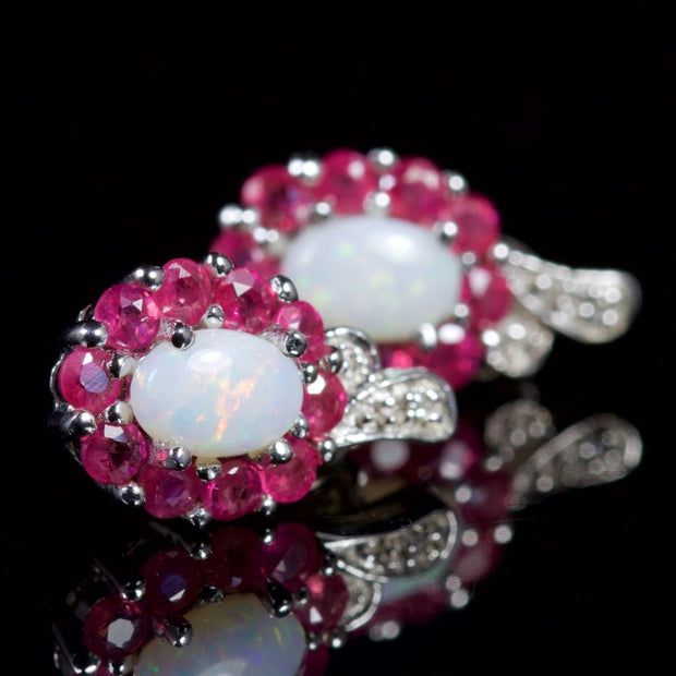 Opal Ruby Diamond Earrings Silver Earrings