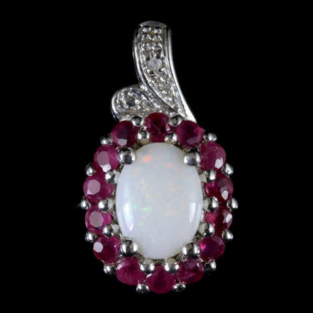 Opal Ruby Diamond Pendant Silver Pendant