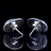 Art Deco Style Opal Solitaire Stud Earrings Silver