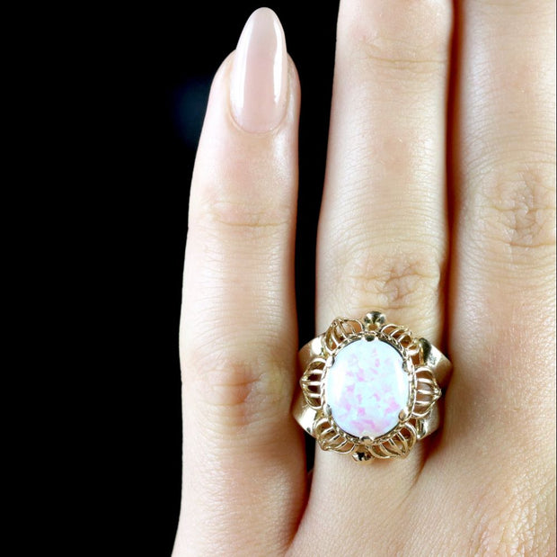 Opal Solitaire Ring Fancy Flower Design 9Ct Gold