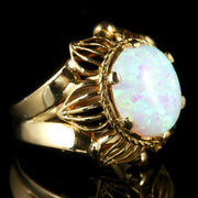 Opal Solitaire Ring Fancy Flower Design 9Ct Gold