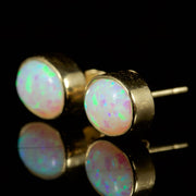 Victorian Style Opal Solitaire Stud Earrings 9Ct Gold