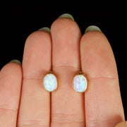 Victorian Style Opal Solitaire Stud Earrings 9Ct Gold