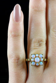 Victorian Style Opal Cluster Ring Silver 18ct Gold Gilt