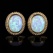 OPAL STUD EARRINGS 9CT GOLD LARGE STUDS WITH ROPE EDGE FINISH