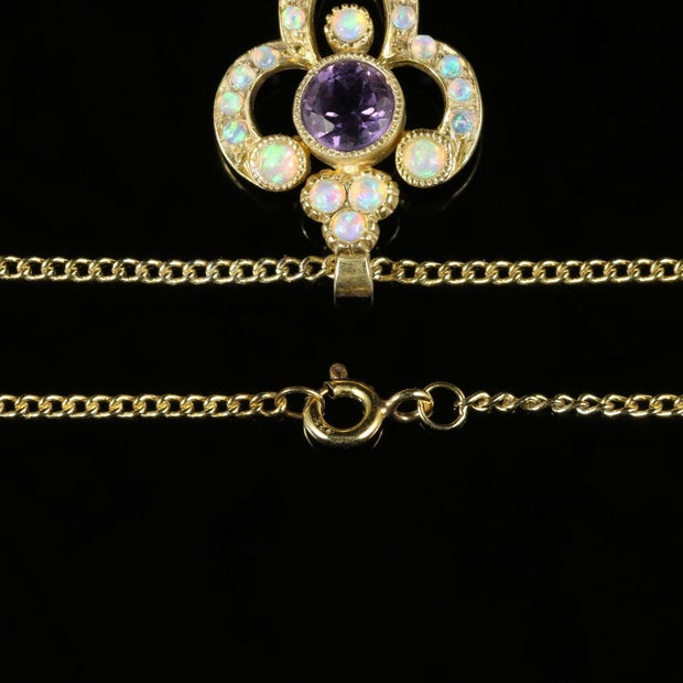 Opal And Amethyst Pendant Necklace 9Ct Gold On Silver