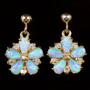 Opal And Diamond Flower Earrings 9Ct Gold