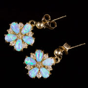 Opal And Diamond Flower Earrings 9Ct Gold
