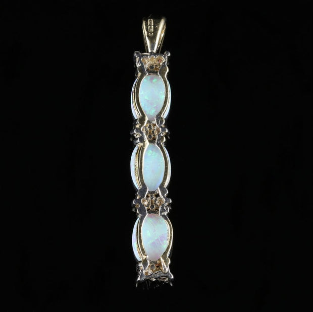 Opal And Diamond Trilogy Pendant 9Ct Gold