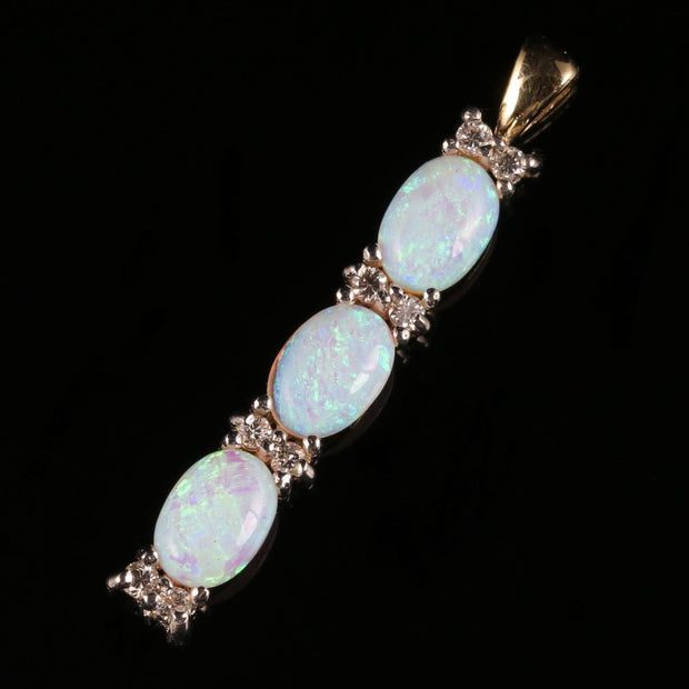 Opal And Diamond Trilogy Pendant 9Ct Gold