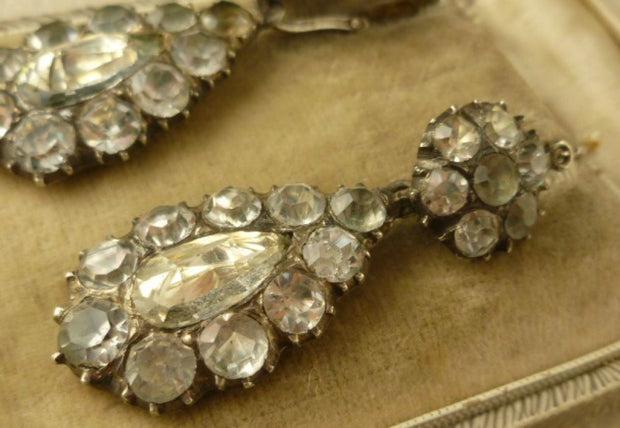 Georgian Silver Night And Day Long Paste Fabulous Earrings 18Th Century