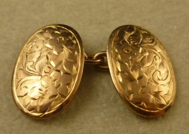 Victorian Rose Gold Double Engraved Cufflinks Dated 1897