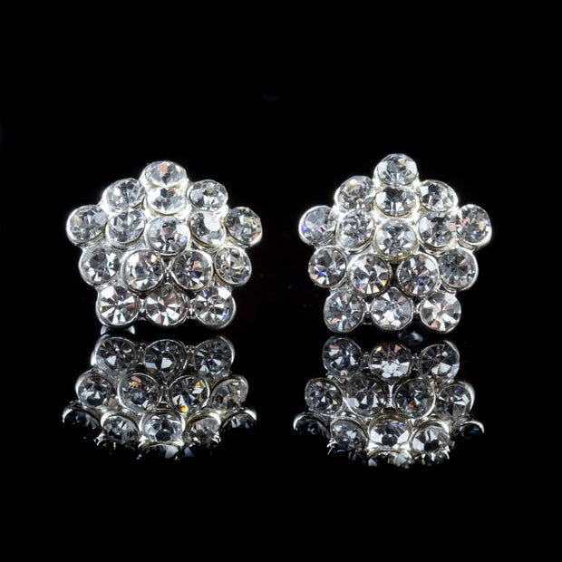 Victorian Style Cubic Zirconia Cluster Stud Earrings Silver Plate