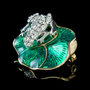 Paste Stone Frog Green Enamel Lily Pad Brooch 18Ct Gold