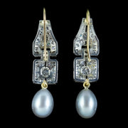 Pearl Diamond Drop Earrings Platinum 18ct Gold Wires 4ct Of Diamond