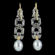 Pearl Diamond Drop Earrings Platinum 18ct Gold Wires