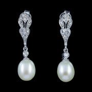 Pearl Diamond Drop Earrings 18Ct White Gold Studs