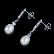 Pearl Diamond Drop Earrings 18Ct White Gold Studs