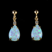 Pear Cut Opal Diamond Earrings 9Ct Yellow Gold