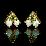 Victorian Style Peridot Opal Stud Earrings 9ct Gold