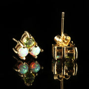 Victorian Style Peridot Opal Stud Earrings 9ct Gold