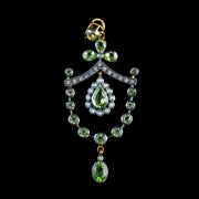 Victorian Style Peridot Pendant Diamond Pearl 18Ct Gold On Silver