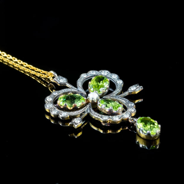 Peridot Pendant Necklace Pearl Diamond Silver 18Ct Gold