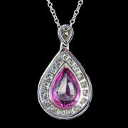 Art Deco Style Pink Sapphire Diamond Pendant Necklace 18ct Gold 2ct Sapphire