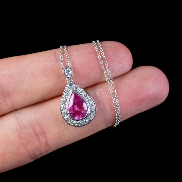 Art Deco Style Pink Sapphire Diamond Pendant Necklace 18ct Gold 2ct Sapphire