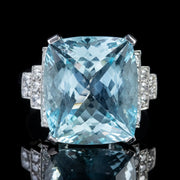 Platinum 16Ct Large Aquamarine Diamond Ring