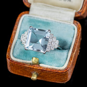 Princess Cut Aquamarine Diamond Ring Platinum 6Ct Aqua