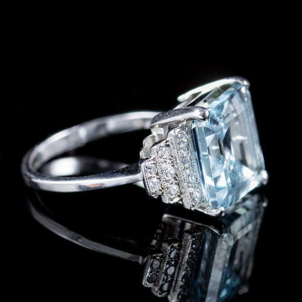 Princess Cut Aquamarine Diamond Ring Platinum 6Ct Aqua