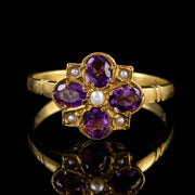 Victorian Style Amethyst Pearl Cluster Ring