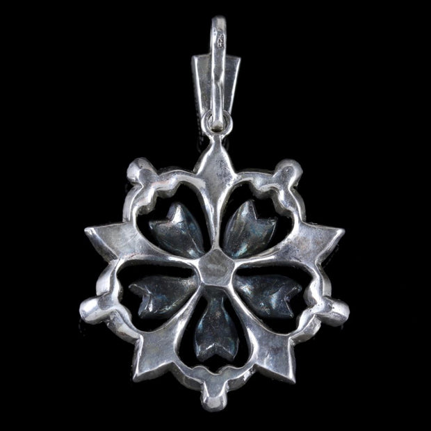 Edwardian Style CZ Flower Pendant Sterling Silver