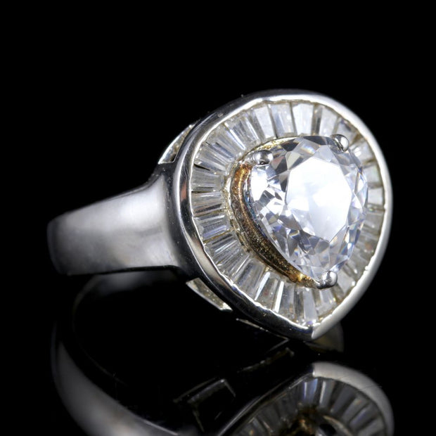 Paste Stone Baguette Cut Ring Silver Ring
