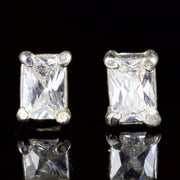 Paste Stone Princess Cut Stud Earrings 9Ct White Gold
