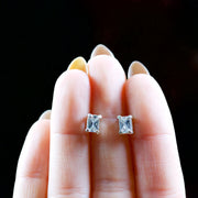 Paste Stone Princess Cut Stud Earrings 9Ct White Gold