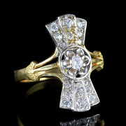 Art Deco Style Paste Stone Ring Flower 18Ct Gold On Silver