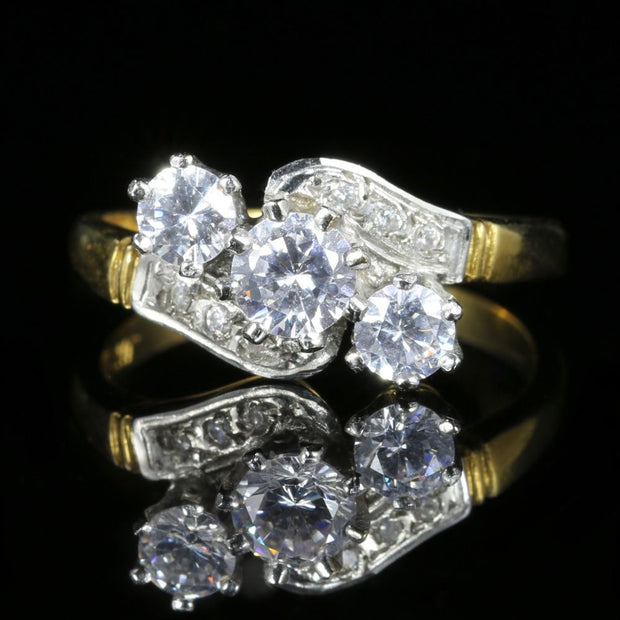 Victorian Style Paste Trilogy Ring 18Ct Gold On Silver