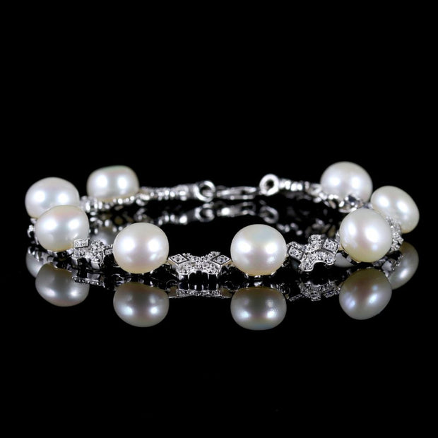 Victorian Style Pearl Paste Stone Bracelet Silver Bracelet