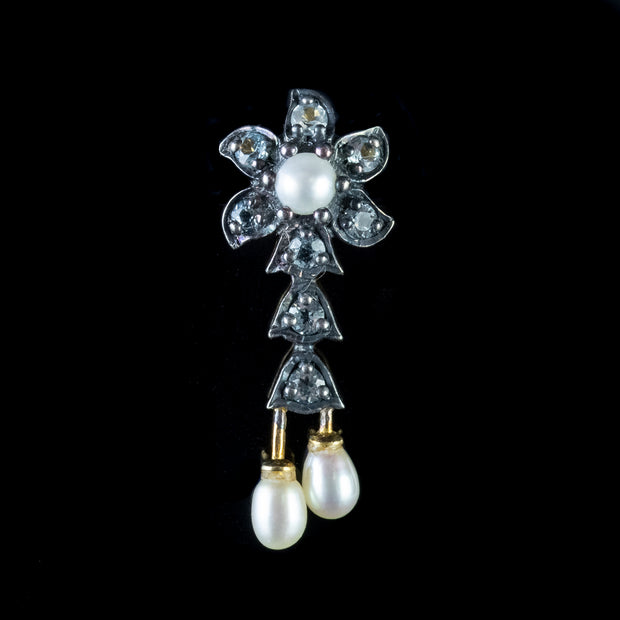 Victorian Style Pearl Stud Earrings White Topaz 18ct Gold On Silver