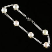 Art Deco Style Pearl And Paste Silver Bracelet