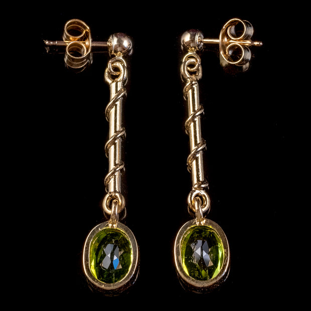 Peridot Drop Earrings 9ct Gold 1ct Peridots