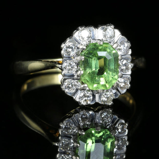 Vintage Peridot Diamond Cluster Engagement Ring Dated London 1975