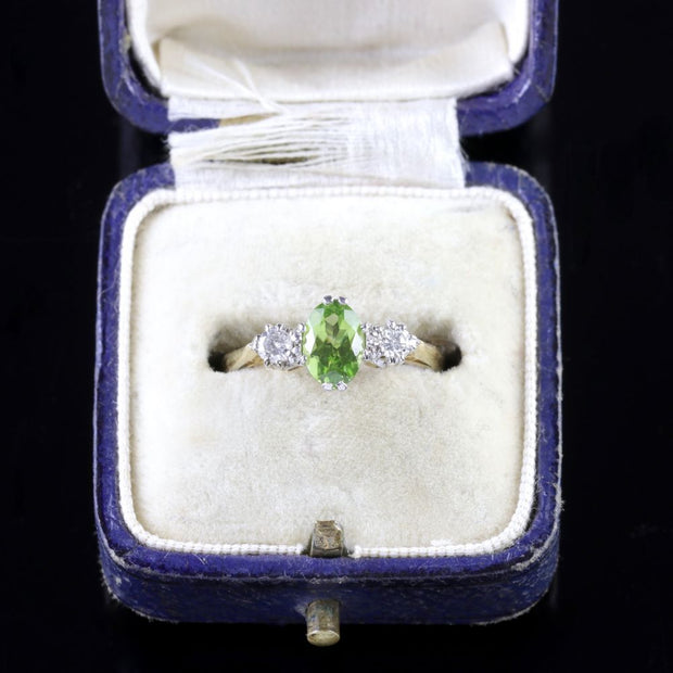 Peridot Diamond Trilogy Engagement Ring Dated London 1971