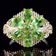 Peridot Flower Cluster Ring 9Ct Gold