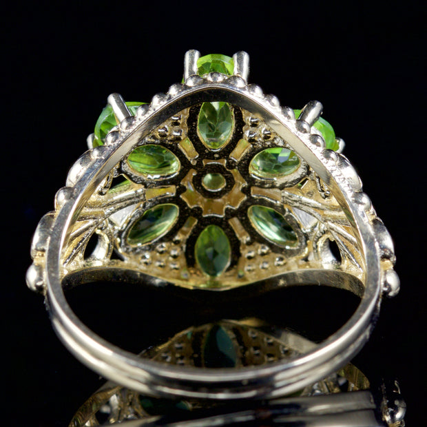 Peridot Flower Cluster Ring 9Ct Gold