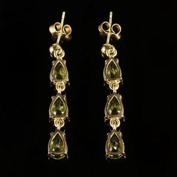 Victorian Style Peridot Drop Earrings 9ct Gold
