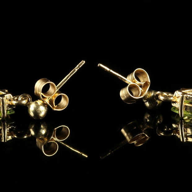 Victorian Style Peridot Drop Earrings 9ct Gold
